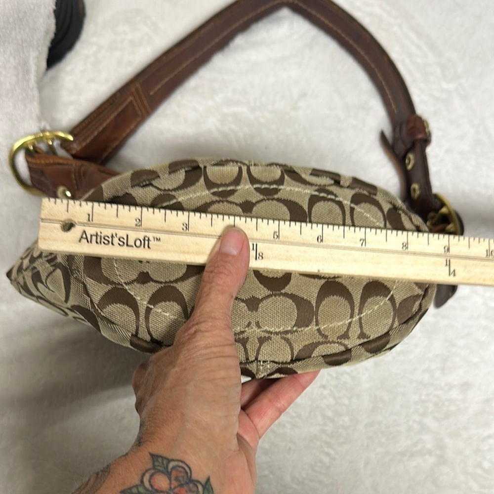 Vintage Coach Bucket Bag Brown Signature Shoulder/ Crossbody with Leather Trim - Picture 14 of 16